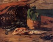保罗 高更 : Still Life with Jug and Red Mullet